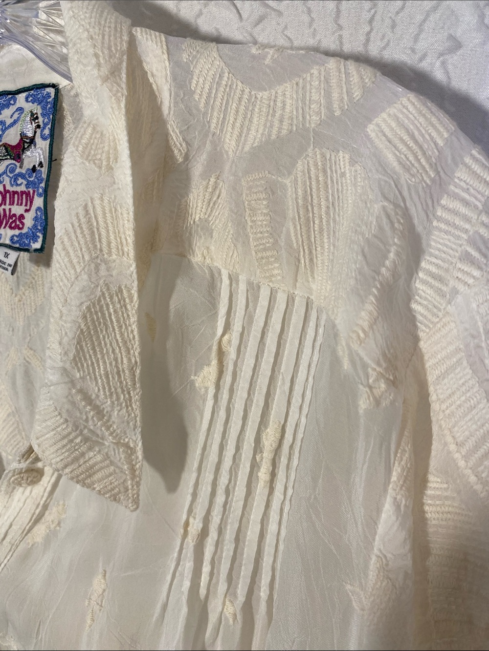 Johnny Was Cream Lace-Trim Long-Sleeve Button-Down Shirt size 1 X - Picture 3 of 10